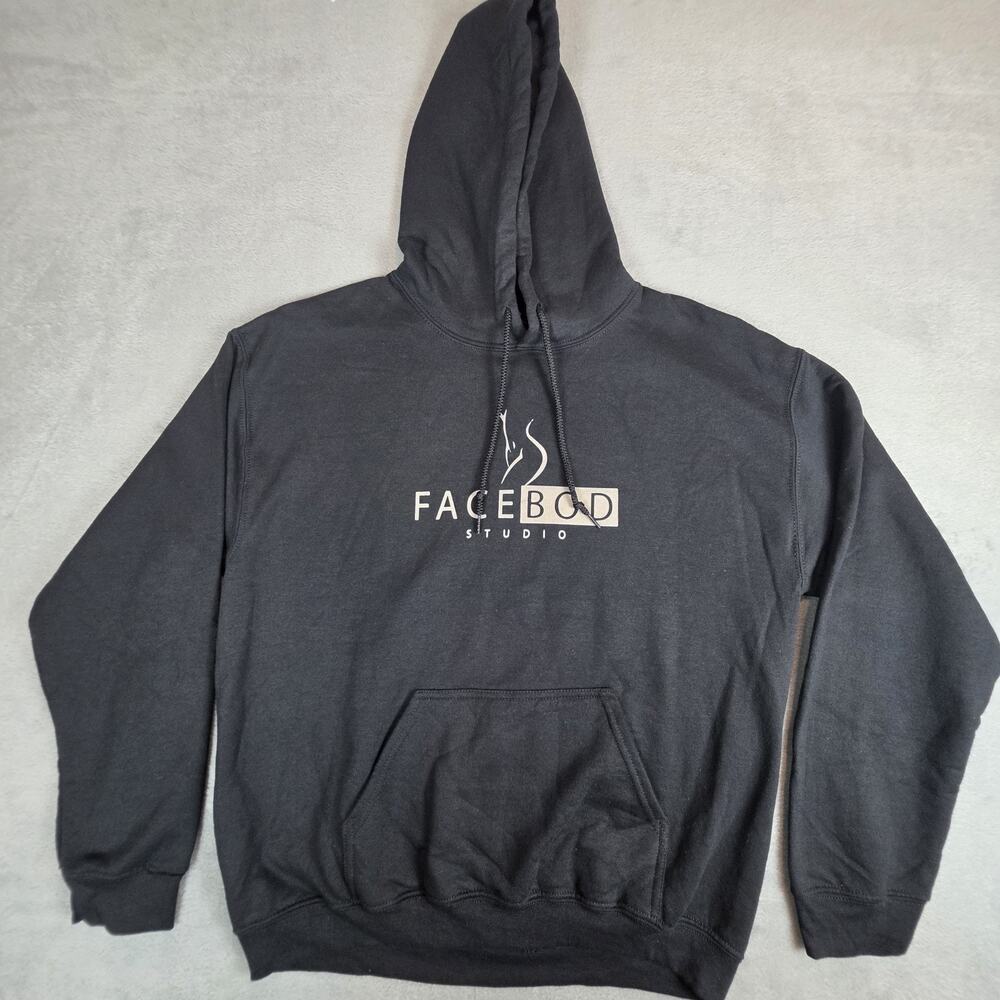 Gildan Heavy Blend Hoodie Facebod Studio Black Pullovr Graphic Sweatshirt Size M